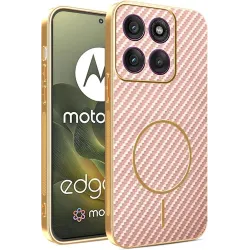 Phonesta Luxury Carbon Fiber Back Cover hoesje met MagSafe voor Motorola Edge 70 - Roze