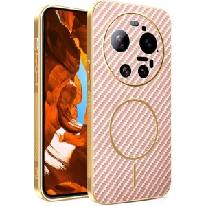 Phonesta Luxury Carbon Fiber Back Cover hoesje met MagSafe voor Xiaomi 17 Ultra - Roze