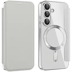 Phonesta Luxury Crystal Book Wallet Case hoesje met MagSafe voor Samsung Galaxy S25 Plus/S24 Plus - Zilver