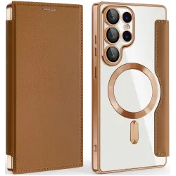 Phonesta Luxury Crystal Book Wallet Case hoesje met MagSafe voor Samsung Galaxy S25 Ultra - Bruin