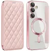 Phonesta Luxury Crystal Puffed Book Wallet Case hoesje met MagSafe voor Samsung Galaxy S24 FE - Roze