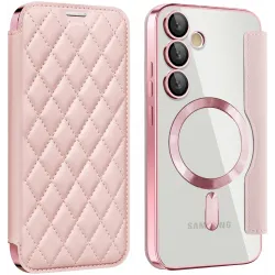 Phonesta Luxury Crystal Puffed Book Wallet Case hoesje met MagSafe voor Samsung Galaxy S24 FE - Roze