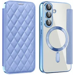 Phonesta Luxury Crystal Puffed Book Wallet Case hoesje met MagSafe voor Samsung Galaxy S25/S24 - Lichtblauw