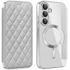 Phonesta Luxury Crystal Puffed Book Wallet Case hoesje met MagSafe voor Samsung Galaxy S25/S24 - Zilver
