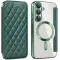 Phonesta Luxury Crystal Puffed Book Wallet Case hoesje met MagSafe voor Samsung Galaxy S25 Plus/S24 Plus - Donkergroen