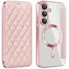 Phonesta Luxury Crystal Puffed Book Wallet Case hoesje met MagSafe voor Samsung Galaxy S25 Plus/S24 Plus - Roze
