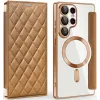 Phonesta Luxury Crystal Puffed Book Wallet Case hoesje met MagSafe voor Samsung Galaxy S25 Ultra - Bruin