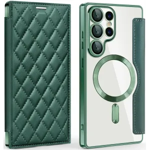 Phonesta Luxury Crystal Puffed Book Wallet Case hoesje met MagSafe voor Samsung Galaxy S25 Ultra - Donkergroen