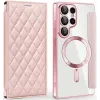 Phonesta Luxury Crystal Puffed Book Wallet Case hoesje met MagSafe voor Samsung Galaxy S25 Ultra - Roze