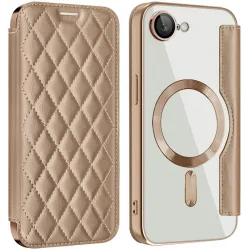 Phonesta Luxury Crystal Puffed Book Wallet Case hoesje met MagSafe voor Apple iPhone 17e/16e - Desert Goud
