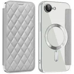 Phonesta Luxury Crystal Puffed Book Wallet Case hoesje met MagSafe voor Apple iPhone 17e/16e - Zilver