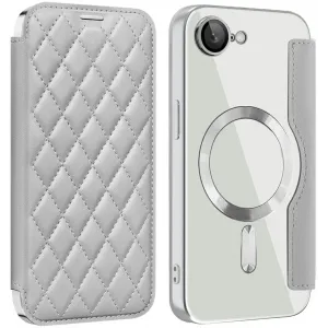 Phonesta Luxury Crystal Puffed Book Wallet Case hoesje met MagSafe voor Apple iPhone 17e/16e - Zilver