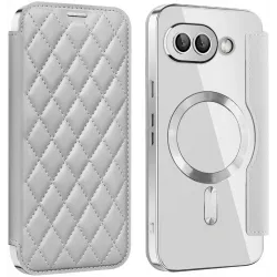Phonesta Luxury Crystal Puffed Book Wallet Case hoesje met MagSafe voor Google Pixel 9a - Zilver