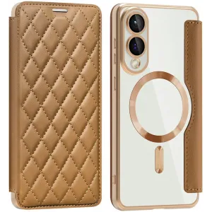 Phonesta Luxury Crystal Puffed Book Wallet Case hoesje met MagSafe voor Samsung Galaxy S25 Edge - Bruin