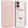Phonesta Luxury Crystal Puffed Book Wallet Case hoesje met MagSafe voor Samsung Galaxy S25 Edge - Roze