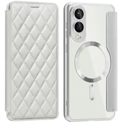 Phonesta Luxury Crystal Puffed Book Wallet Case hoesje met MagSafe voor Samsung Galaxy S25 Edge - Zilver