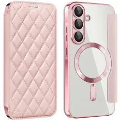 Phonesta Luxury Crystal Puffed Book Wallet Case hoesje met MagSafe voor Samsung Galaxy A36/A56 - Roze