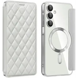Phonesta Luxury Crystal Puffed Book Wallet Case hoesje met MagSafe voor Samsung Galaxy A16 - Zilver