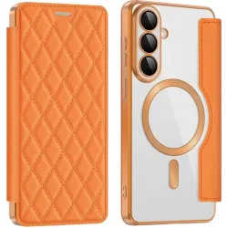 Phonesta Luxury Crystal Puffed Book Wallet Case hoesje met MagSafe voor Samsung Galaxy S26 - Oranje