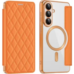 Phonesta Luxury Crystal Puffed Book Wallet Case hoesje met MagSafe voor Samsung Galaxy S26 - Oranje