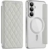 Phonesta Luxury Crystal Puffed Book Wallet Case hoesje met MagSafe voor Samsung Galaxy S26 - Zilver