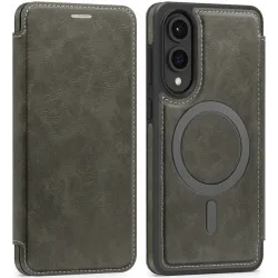 Phonesta Luxury Leather Book Wallet Case hoesje met MagSafe voor Samsung Galaxy S25 Edge - Grijs