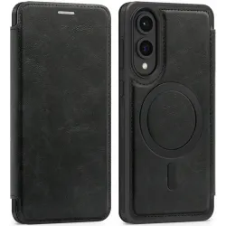 Phonesta Luxury Leather Book Wallet Case hoesje met MagSafe voor Samsung Galaxy S25 Edge - Zwart