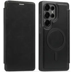 Phonesta Luxury Leather Book Wallet Case hoesje met MagSafe voor Samsung Galaxy S25 Ultra - Zwart