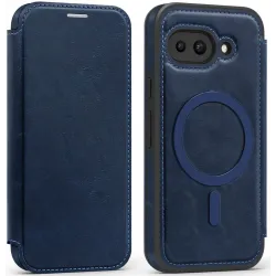 Phonesta Luxury Leather Book Wallet Case hoesje met MagSafe voor Google Pixel 9a - Donkerblauw