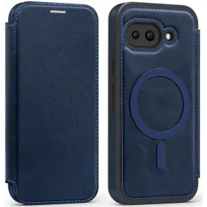 Phonesta Luxury Leather Book Wallet Case hoesje met MagSafe voor Google Pixel 9a - Donkerblauw