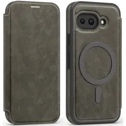 Phonesta Luxury Leather Book Wallet Case hoesje met MagSafe voor Google Pixel 9a - Grijs