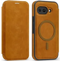 Phonesta Luxury Leather Book Wallet Case hoesje met MagSafe voor Google Pixel 9a - Lichtbruin