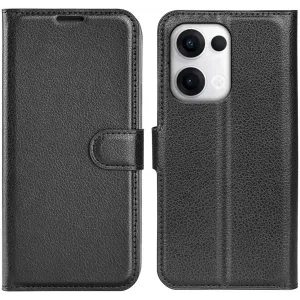 Phonesta Litchi Skin Book Wallet Case hoesje voor Oppo Reno13 Pro - Zwart