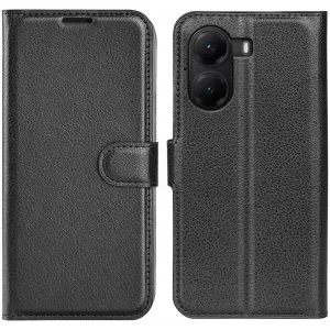 Phonesta Litchi Skin Book Wallet Case hoesje voor Xiaomi Poco X7 Pro - Zwart