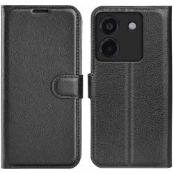 Phonesta Litchi Skin Book Wallet Case hoesje voor Xiaomi Poco M7 Pro - Zwart