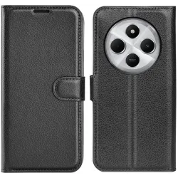 Phonesta Litchi Skin Book Wallet Case hoesje voor Xiaomi Redmi 14C / Xiaomi Poco C75 - Zwart