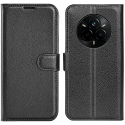 Phonesta Litchi Skin Book Wallet Case hoesje voor Realme 14 Pro Plus - Zwart