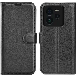 Phonesta Litchi Skin Book Wallet Case hoesje voor Realme GT 7 Pro - Zwart