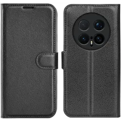 Phonesta Litchi Skin Book Wallet Case hoesje voor HONOR Magic8 Pro - Zwart