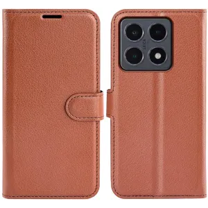 Phonesta Litchi Skin Book Wallet Case hoesje voor Xiaomi 15T - Bruin