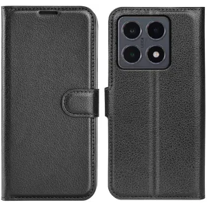 Phonesta Litchi Skin Book Wallet Case hoesje voor Xiaomi 15T - Zwart