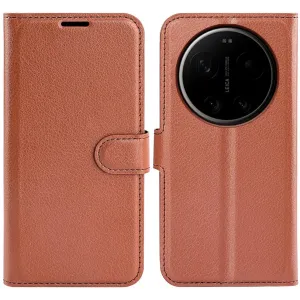 Phonesta Litchi Skin Book Wallet Case hoesje voor Xiaomi 17 Ultra - Bruin