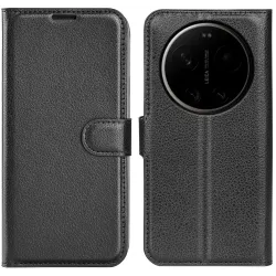 Phonesta Litchi Skin Book Wallet Case hoesje voor Xiaomi 17 Ultra - Zwart