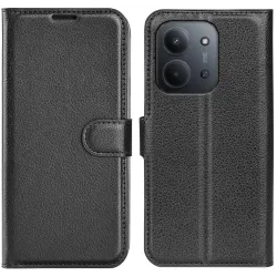 Phonesta Litchi Skin Book Wallet Case hoesje voor Xiaomi Redmi 15C / Xiaomi Poco C85 - Zwart