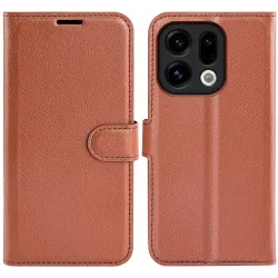 Phonesta Litchi Skin Book Wallet Case hoesje voor Oppo Find X9 - Bruin