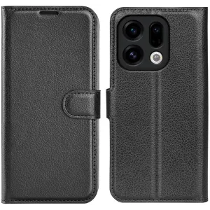 Phonesta Litchi Skin Book Wallet Case hoesje voor Oppo Find X9 - Zwart