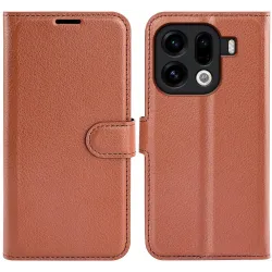 Phonesta Litchi Skin Book Wallet Case hoesje voor Oppo Find X9 Pro - Bruin