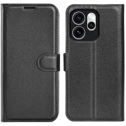 Phonesta Litchi Skin Book Wallet Case hoesje voor Oppo Reno15 Pro - Zwart