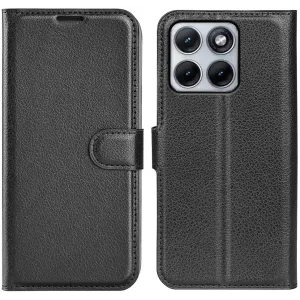 Phonesta Litchi Skin Book Wallet Case hoesje voor Motorola Edge 70 Fusion - Zwart