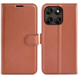 Phonesta Litchi Skin Book Wallet Case hoesje voor Motorola Moto G67/G77 - Bruin